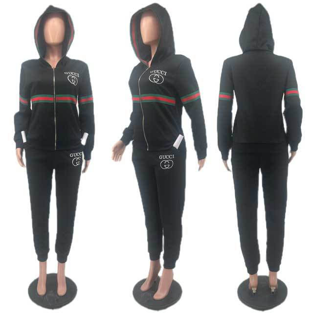 Embroidery Embossing Striped Hooded Tracksuit Set