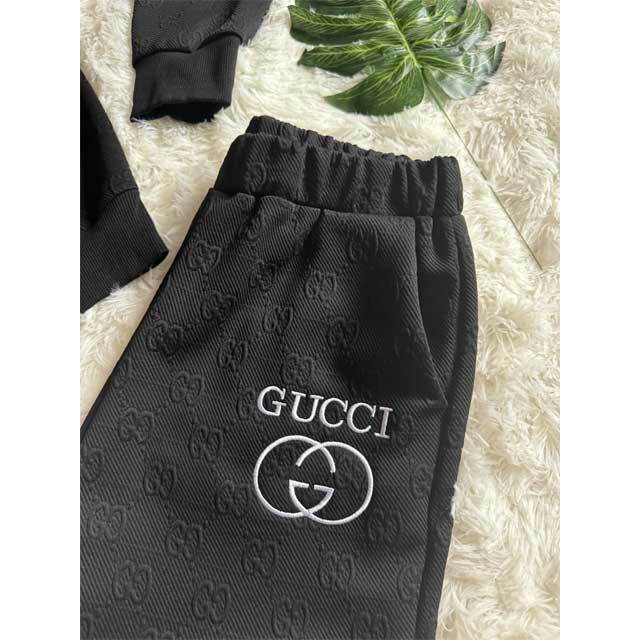 Embroidery Embossing Striped Hooded Tracksuit Set