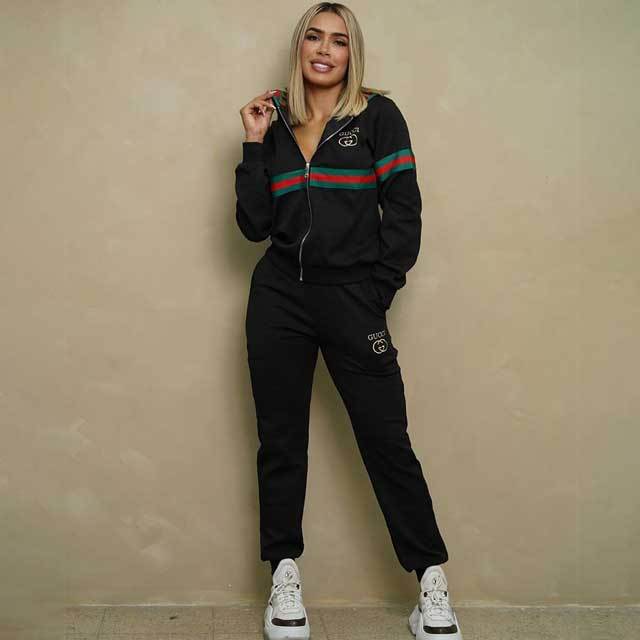 Embroidery Embossing Striped Hooded Tracksuit Set
