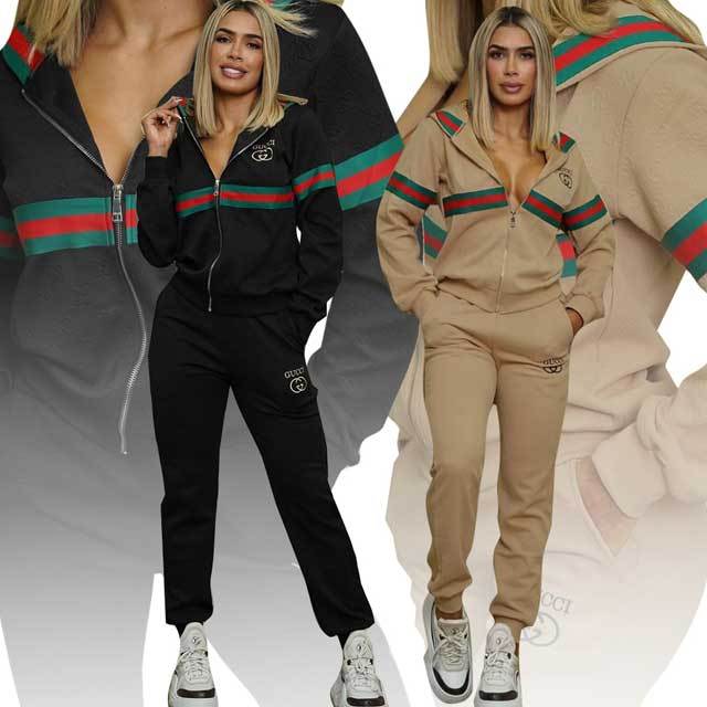 Embroidery Embossing Striped Hooded Tracksuit Set