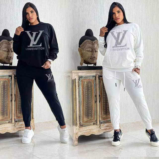 Rhinestones Fall Casual Tracksuit Set