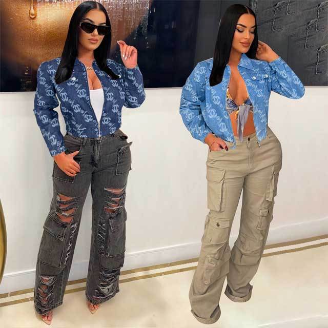 Jacquard Denim Zipper Jacket