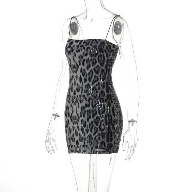 Leopard Print Sequin Cami Bodycon Dress