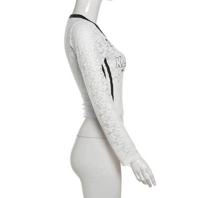 Floral Lace Long Sleeve Tops