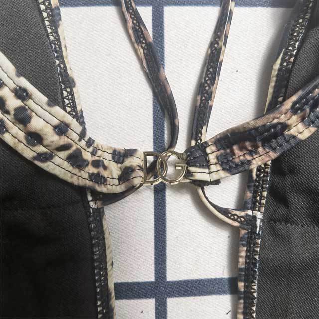 Metal Logo Leopard Print Halter Swimsuit