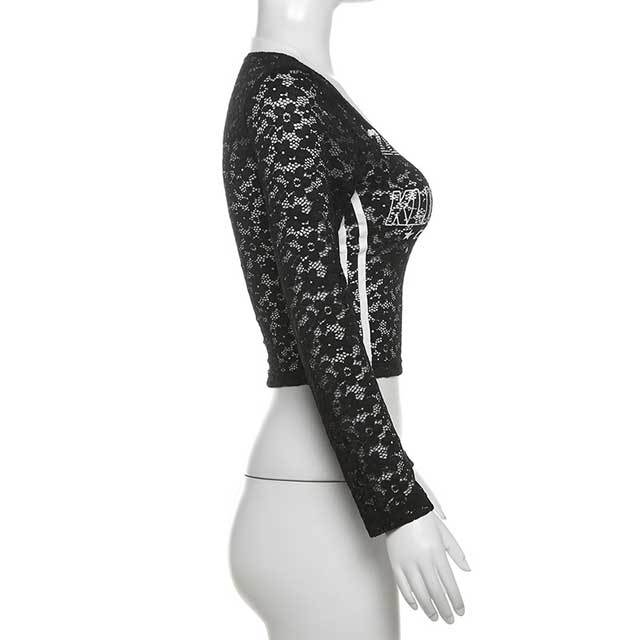 Floral Lace Long Sleeve Tops