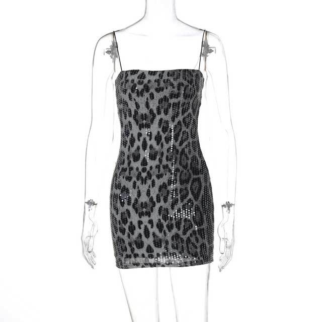 Leopard Print Sequin Cami Bodycon Dress