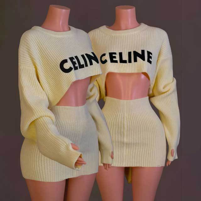 Embroidery Knit Skirt Set