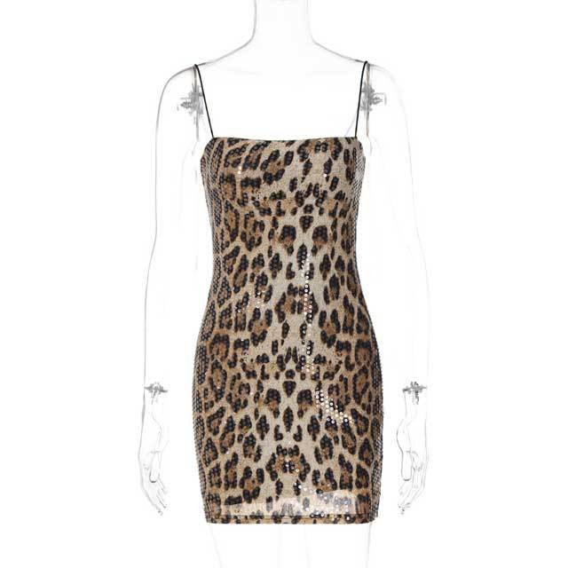 Leopard Print Sequin Cami Bodycon Dress