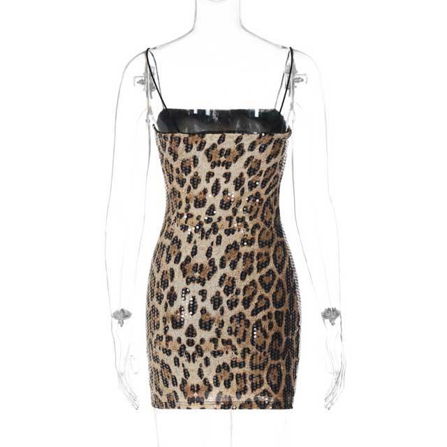 Leopard Print Sequin Cami Bodycon Dress
