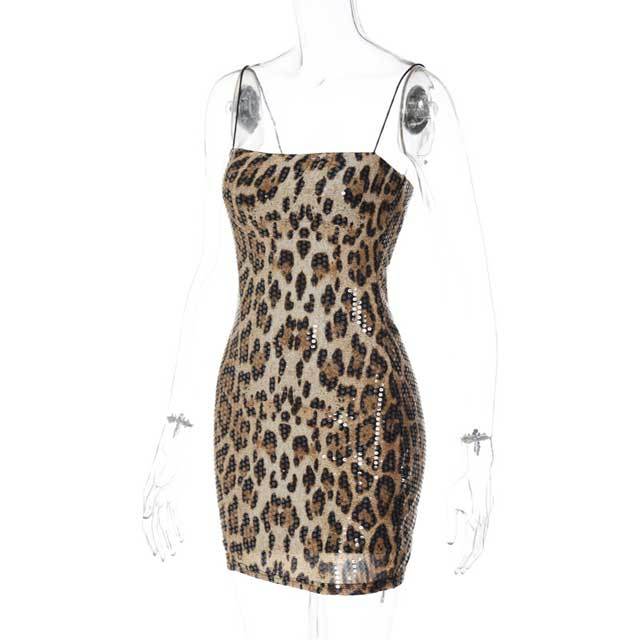 Leopard Print Sequin Cami Bodycon Dress