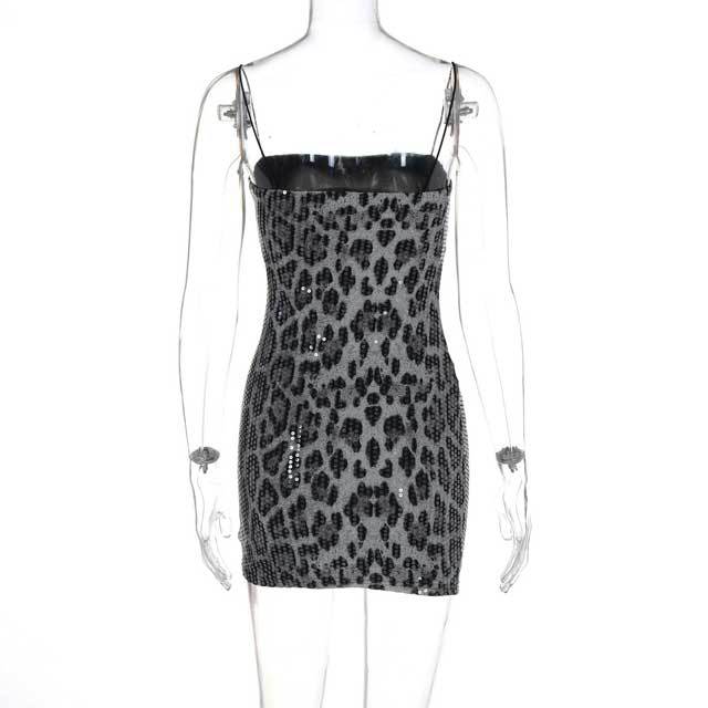 Leopard Print Sequin Cami Bodycon Dress