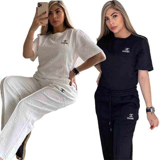 Embroidery Embossing Casual Sporty Pants Suit