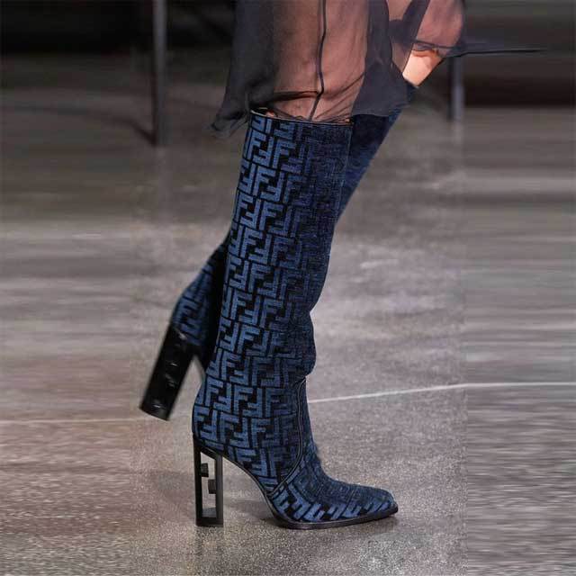 Knee Length Chunky Heeled Biker Boots