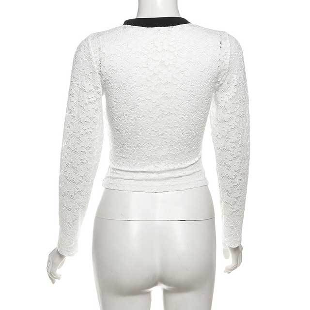 Floral Lace Long Sleeve Tops