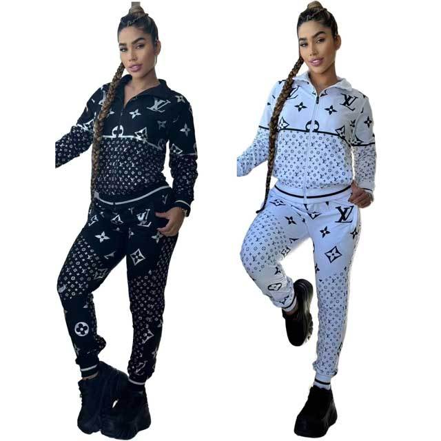 Printed Long Sleeve Casual Sporty Pants Suit