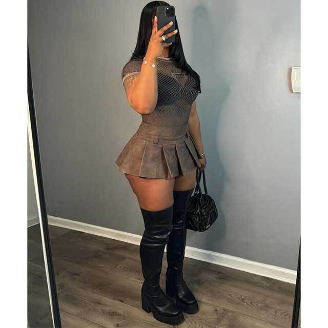 Leather Mini Pleated Skirt