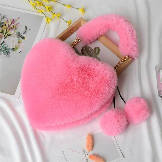 Furry Plush Heart Shaped Handbag