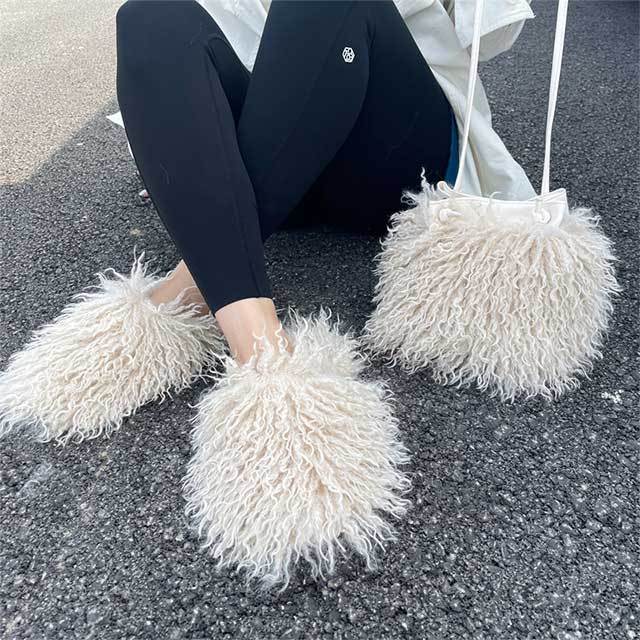 Furry Shoulder Bag and Slippers Set