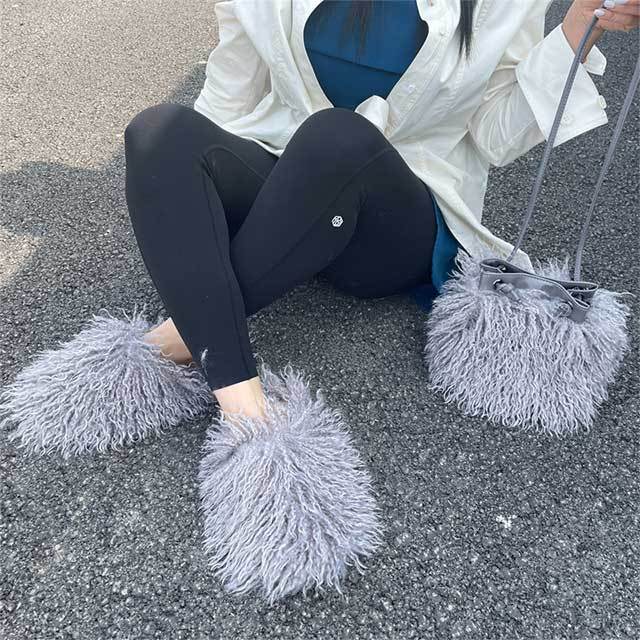 Furry Shoulder Bag and Slippers Set