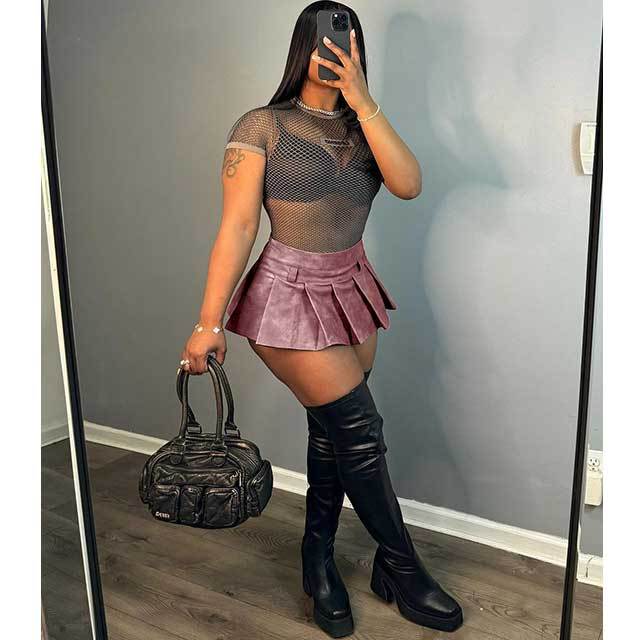 Leather Mini Pleated Skirt