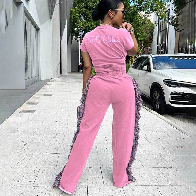 High Waist Colorful Tassel Casual Pants Set