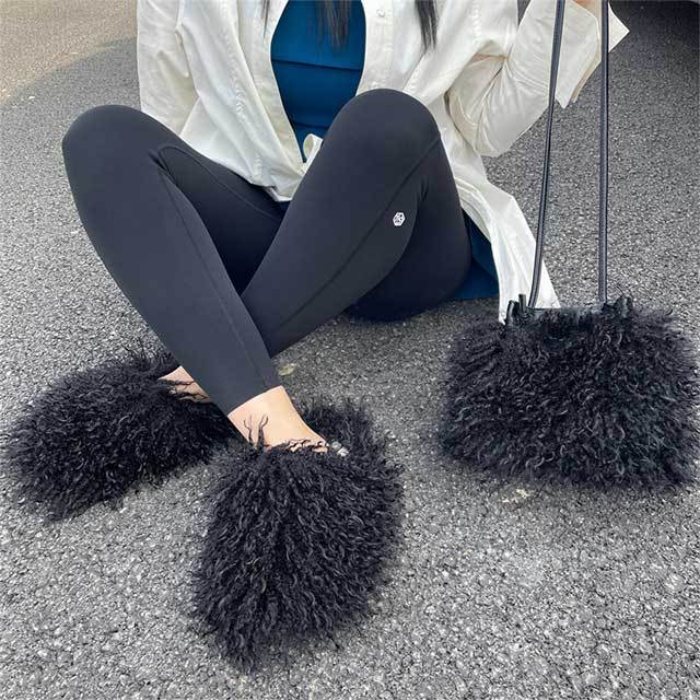 Furry Shoulder Bag and Slippers Set