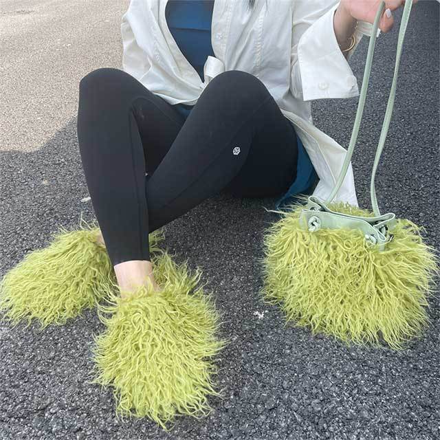 Furry Shoulder Bag and Slippers Set