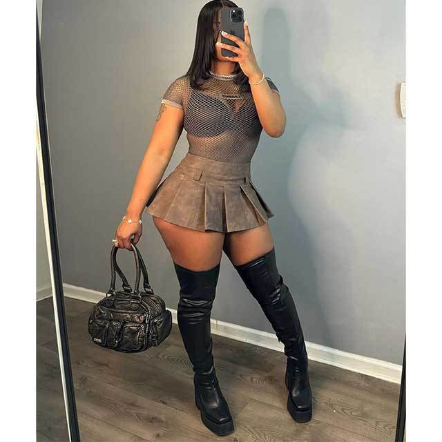 Leather Mini Pleated Skirt