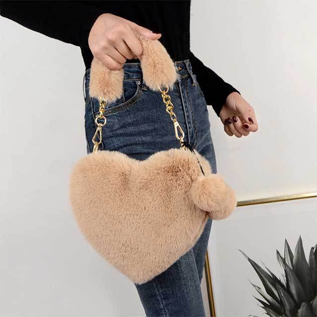Furry Plush Heart Shaped Handbag