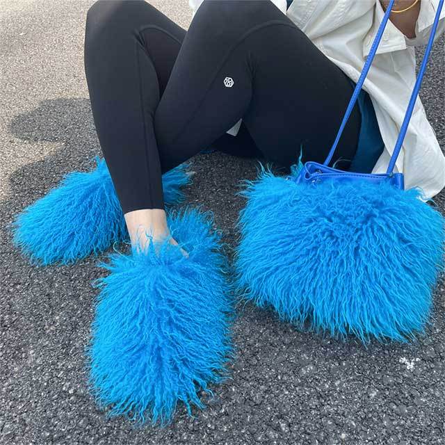 Furry Shoulder Bag and Slippers Set