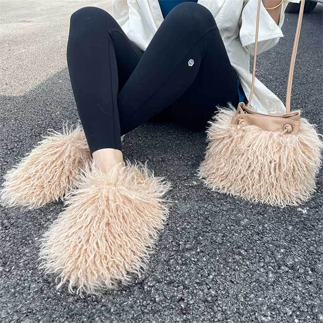 Furry Shoulder Bag and Slippers Set