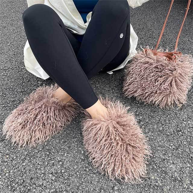 Furry Shoulder Bag and Slippers Set