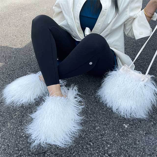 Furry Shoulder Bag and Slippers Set