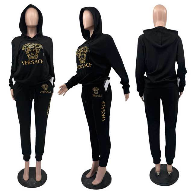 Embroidery Hoodie Top Fall Tracksuit Set