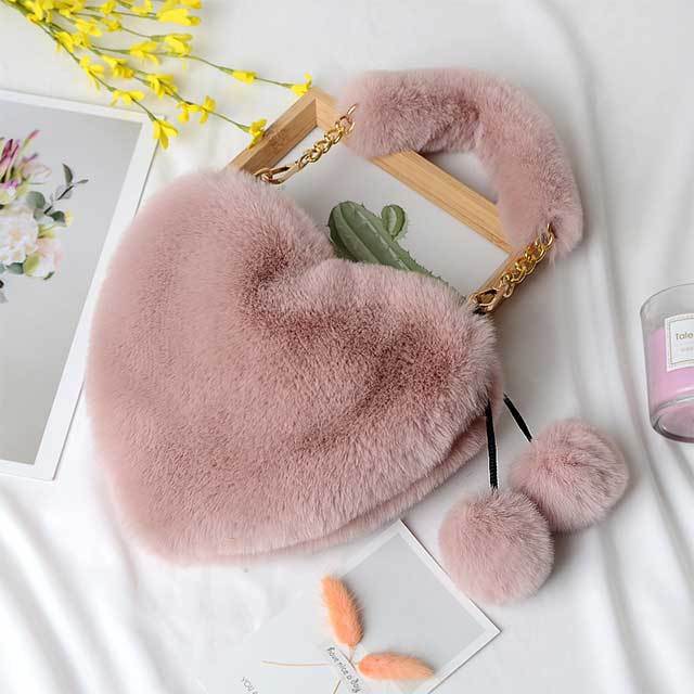 Furry Plush Heart Shaped Handbag