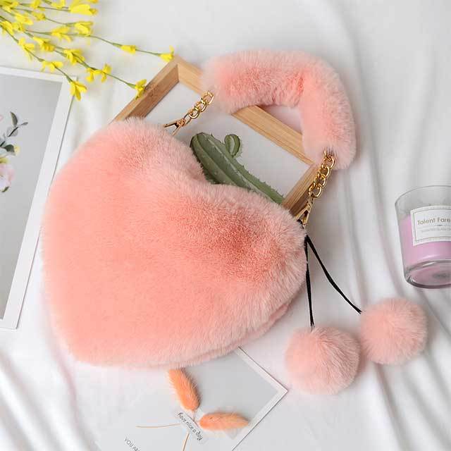 Furry Plush Heart Shaped Handbag
