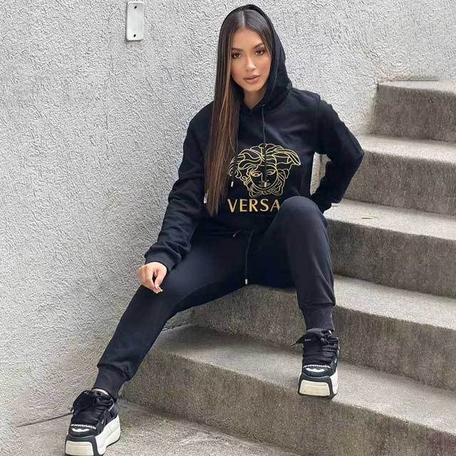 Embroidery Hoodie Top Fall Tracksuit Set