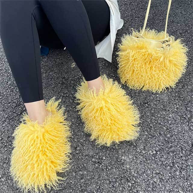 Furry Shoulder Bag and Slippers Set