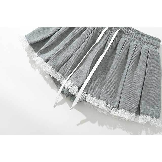 Lace Hooded Top Mini Short Set