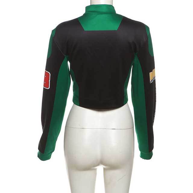 Color Block Crop Baseball Jacket