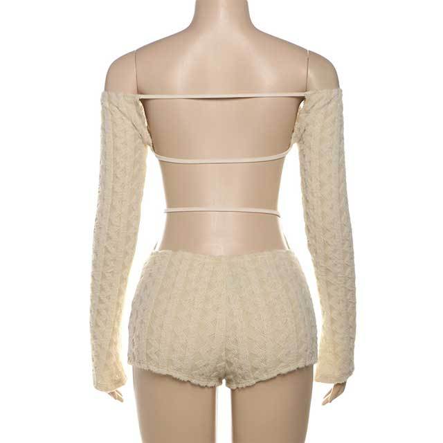 Knit Bell Sleeve Backless Romper