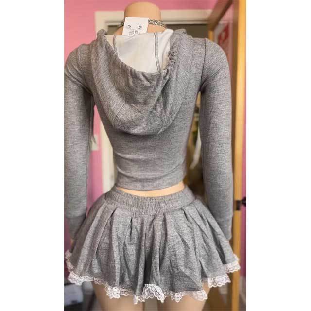 Lace Hooded Top Mini Short Set
