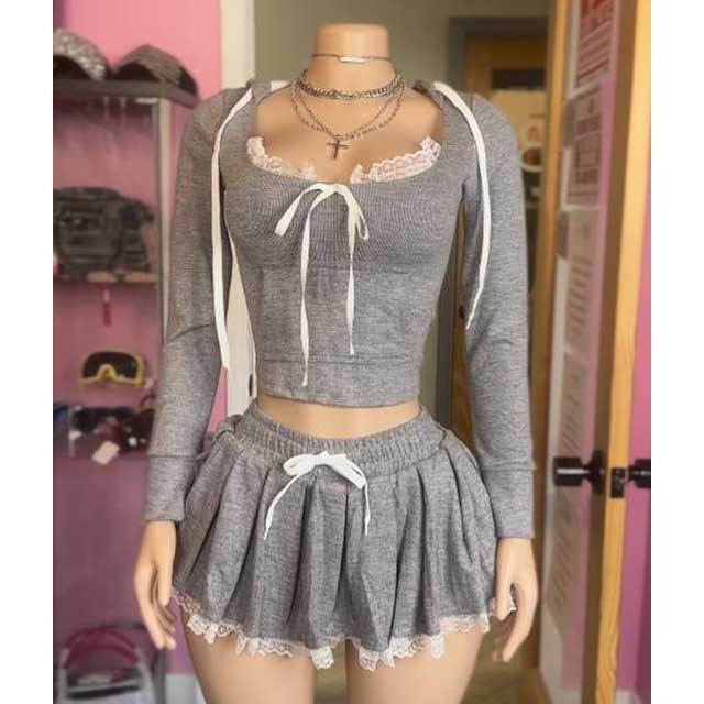 Lace Hooded Top Mini Short Set