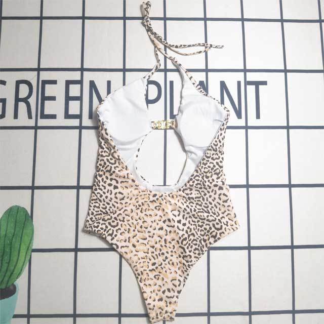Leopard Print Halter Hollow Out One Piece