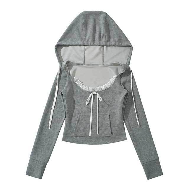 Lace Hooded Top Mini Short Set