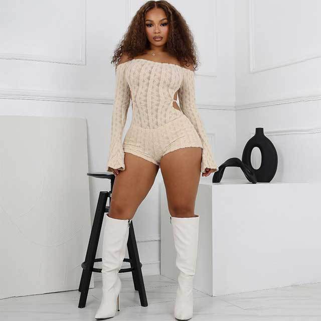 Knit Bell Sleeve Backless Romper