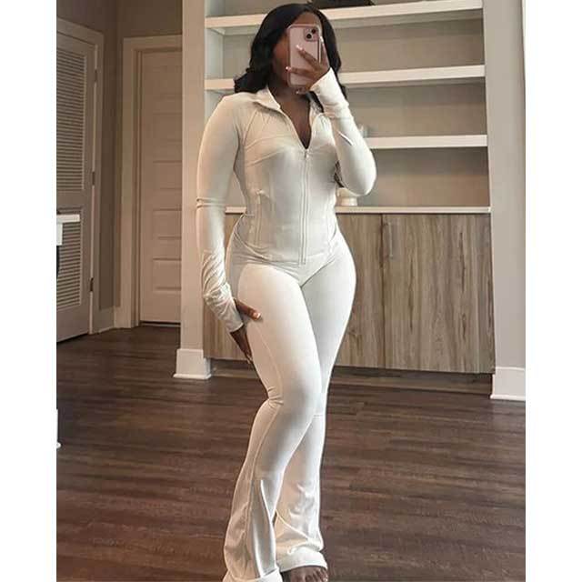 Basic Zipper Top Skinny Jogging Pants Suit