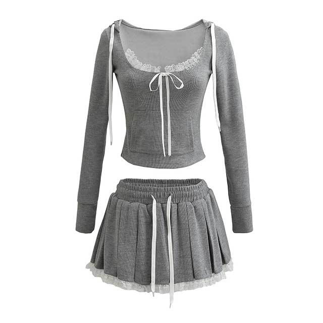 Lace Hooded Top Mini Short Set