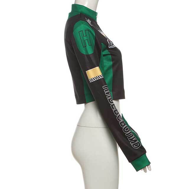 Color Block Crop Baseball Jacket